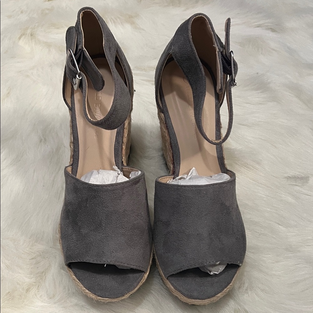Wild Diva Charcoal Peep-Toe Wedges